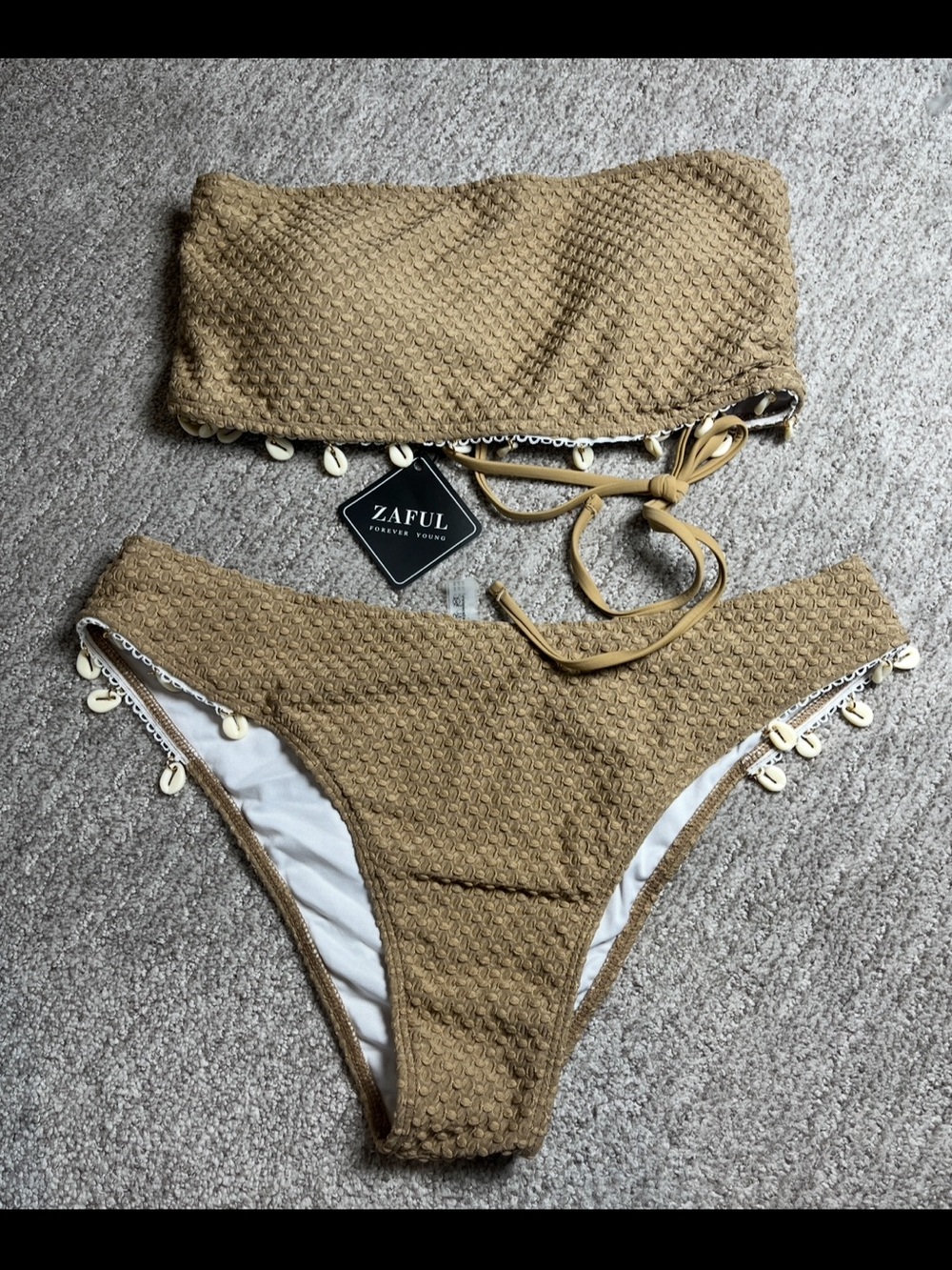 Zaful Textured Bandeau Bikini 2 pc Sexy Shell Detail XL. 2814/bb18-1:v